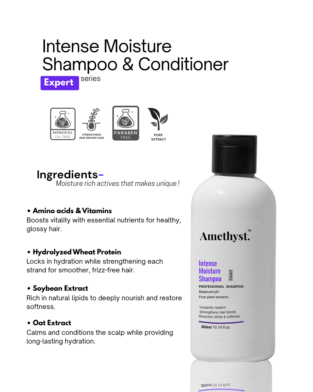 Amethyst Intense Moisture Shampoo - Hydrating & Nourishing Formula for Soft , Smooth Hair
