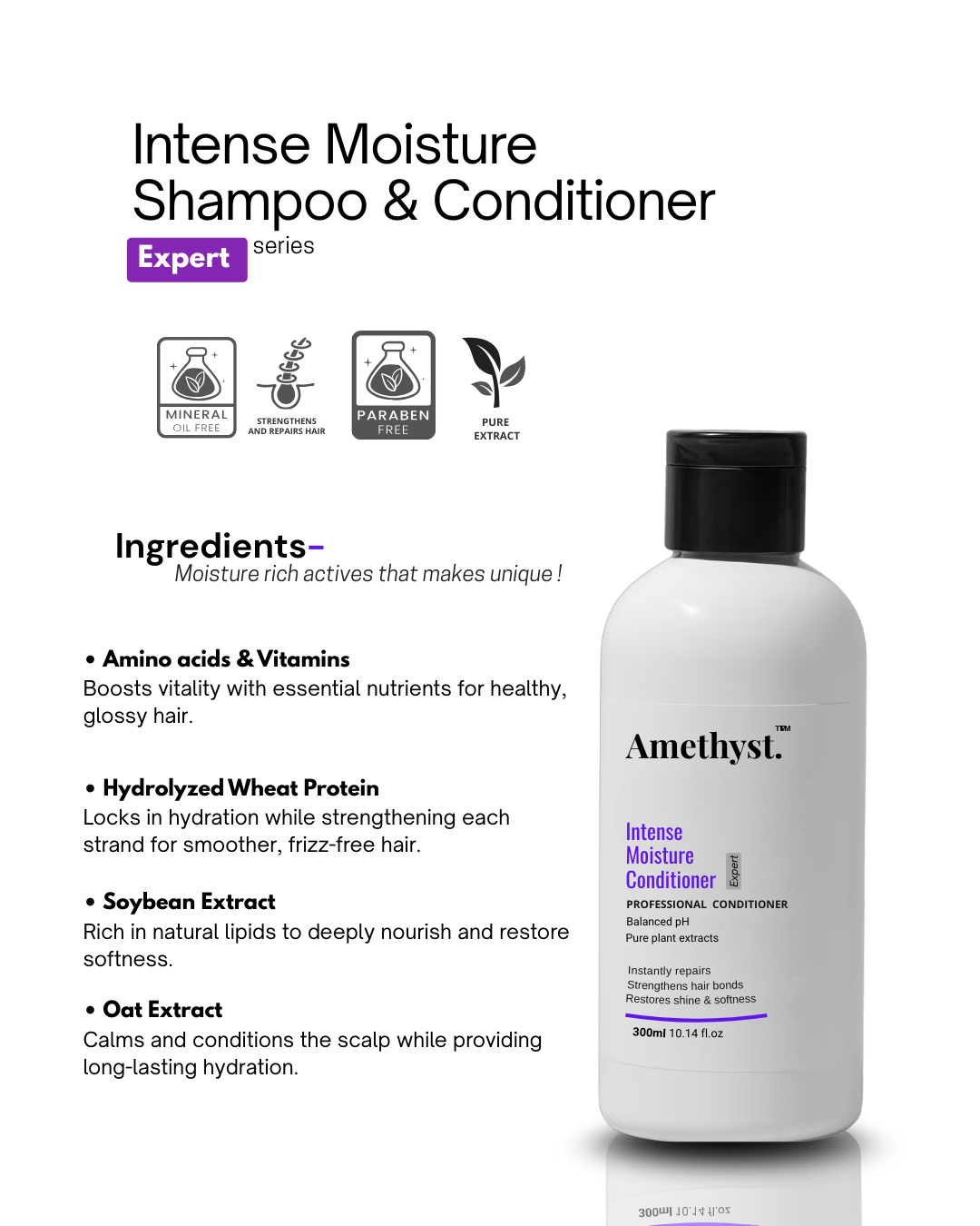 Amethyst Intense Moisture Conditioner - Deep Hydration & Nourishment for Soft, smooth, Frizz Free Hair