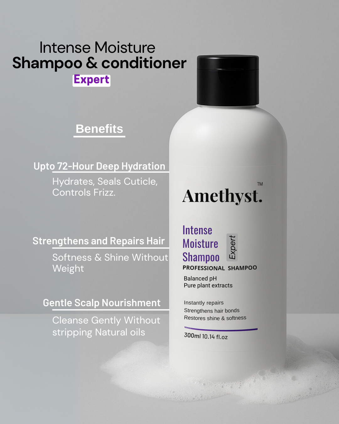Amethyst Intense Moisture Shampoo - Hydrating & Nourishing Formula for Soft , Smooth Hair