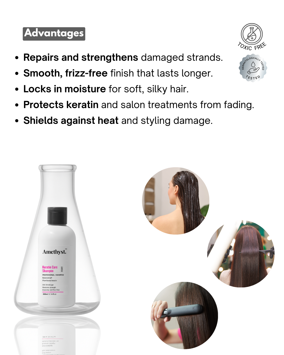 Amethyst Keratin Care Shampoo  – Smoothness & Frizz Control for all Hair type & Keratin-Treated Hair – 300ml
