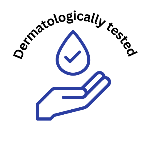 Dermatologically tested badge ensuring Amethyst's hair serum is safe for all skin types.